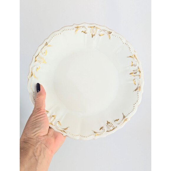 Antique Signed Limoges 8.5" White Porcelain Plate Elegant 1900s Gold Trim Dish - Picture 6 of 9